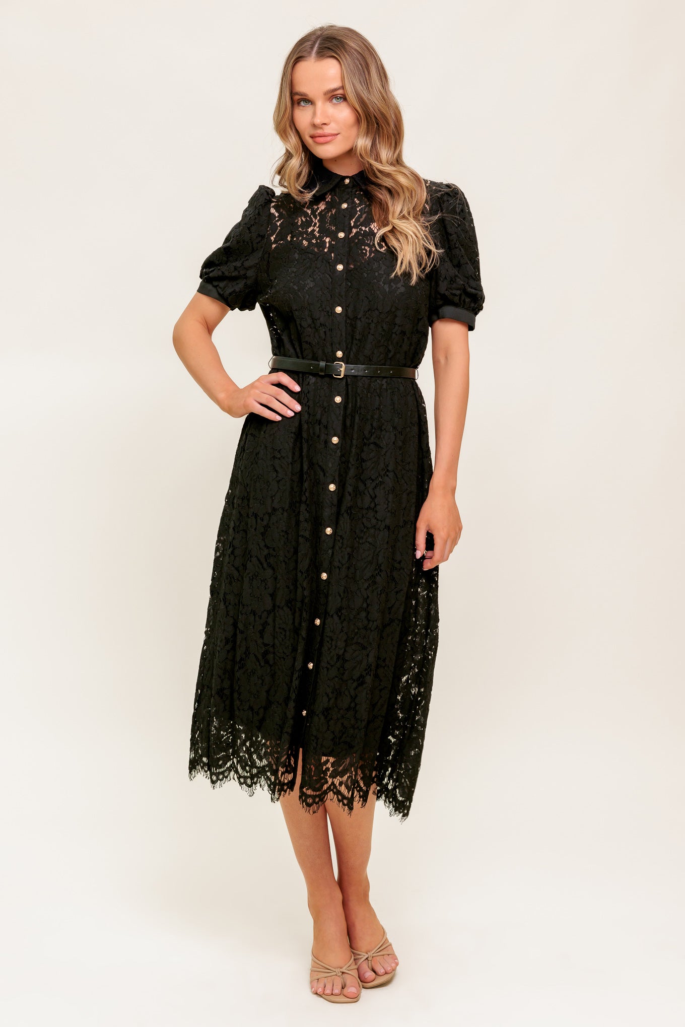 TIMID TO TENACIOUS WOVEN LACE SHIRT DRESS Flying Tomato